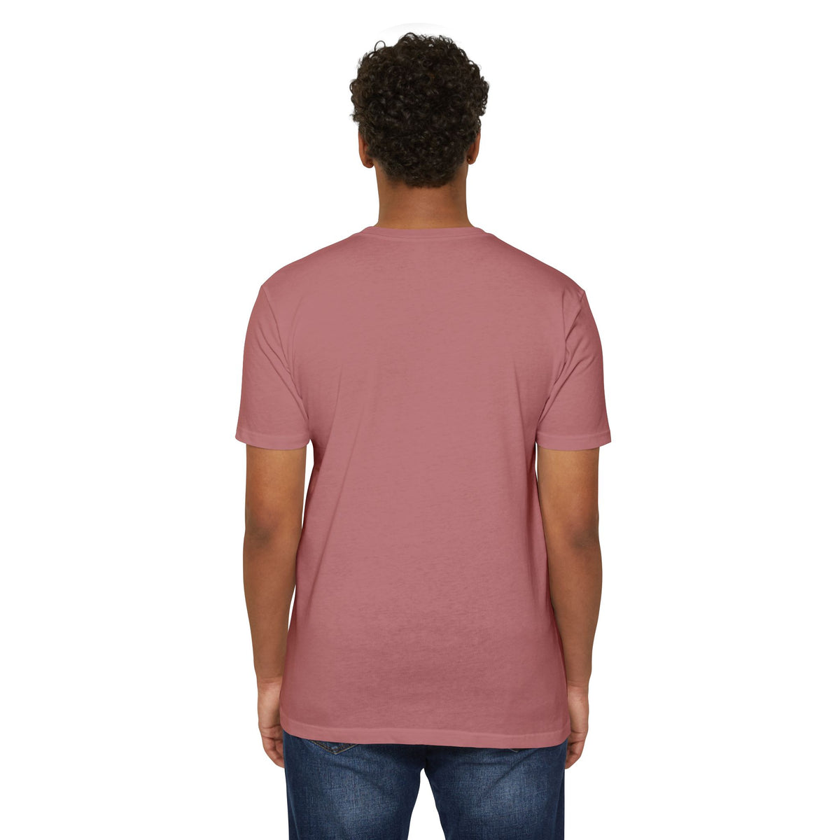 Back view of a man wearing I Like It When You Are Nice to Me T-Shirt in soft pink color.