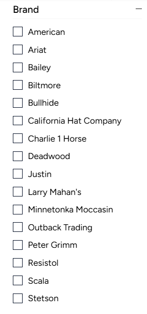 Hat Country brand selection featuring American, Ariat, Bailey, Biltmore, Bullhide, and more cowboy hat brands.
