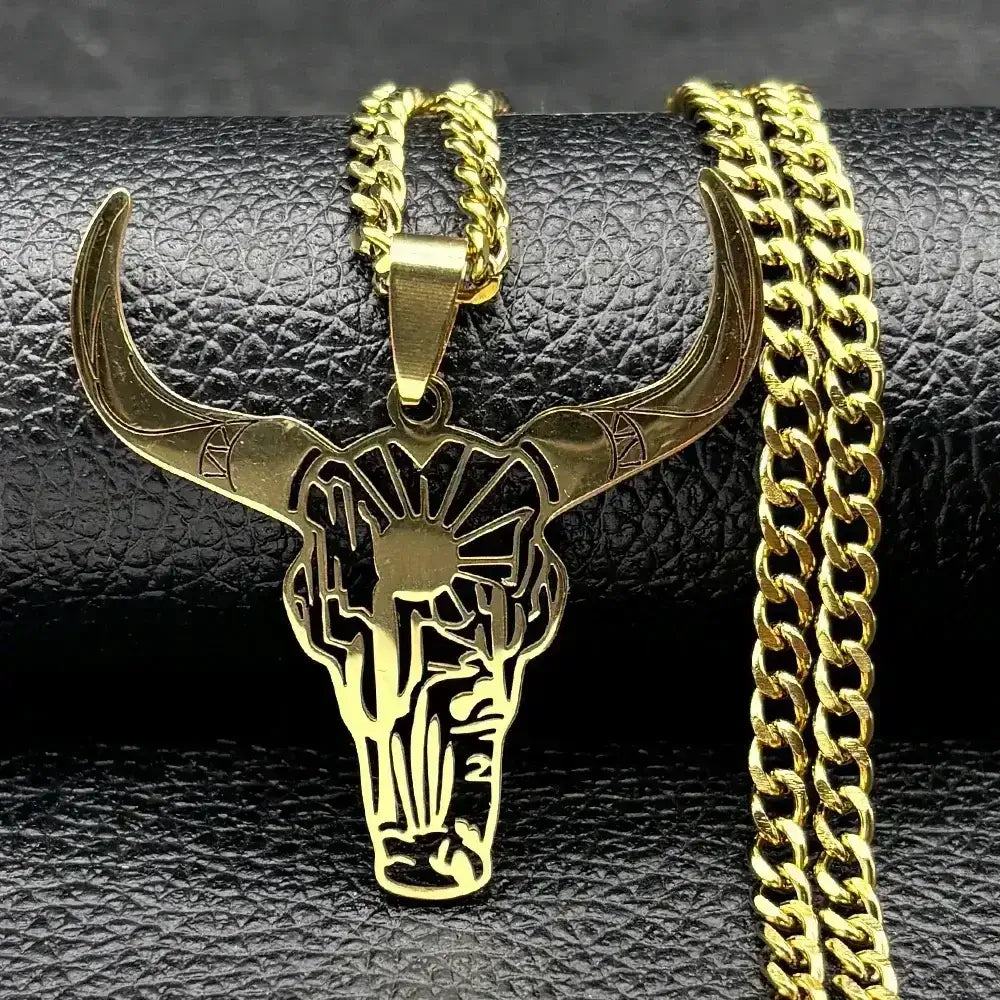 Cow Skull Animal Cowboy Stainless Steel Necklace, Bull Head Pendant - The Best New Thing