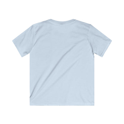 Back view of Kids Custom Tee in light blue, soft fabric for outdoor adventures and family fun.