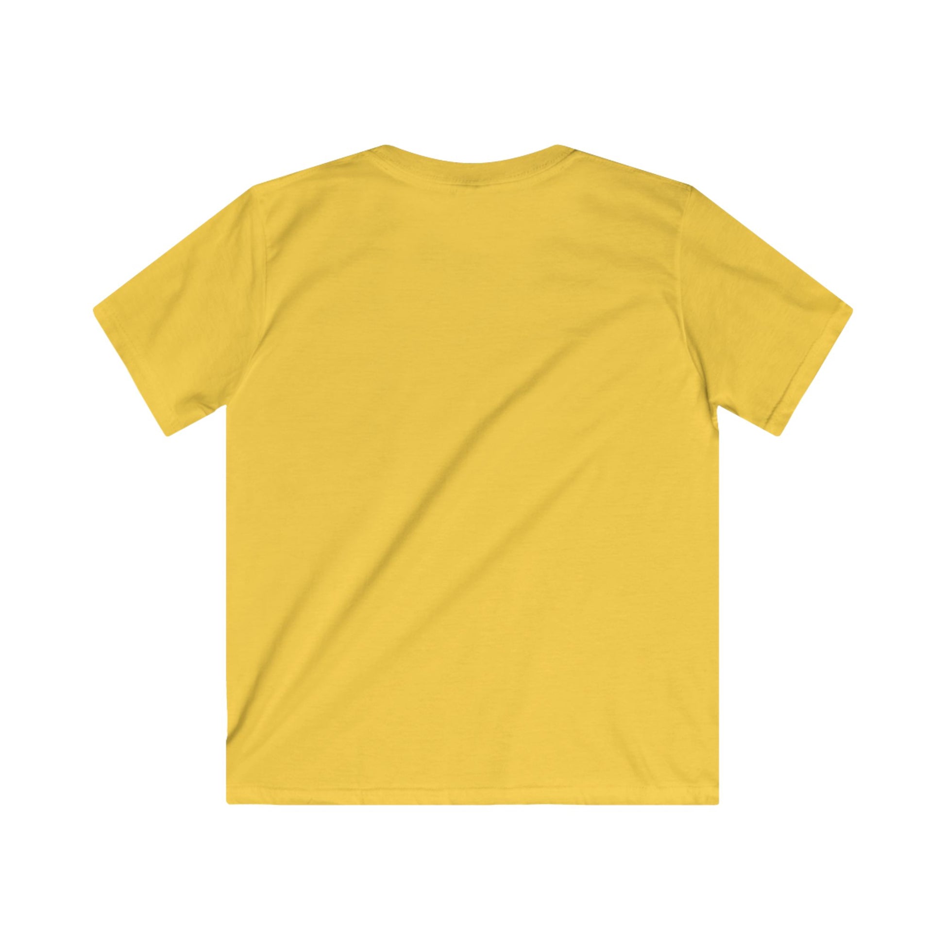 Back view of Kids Custom Tee in bright yellow color, perfect for personalized adventurous outings.