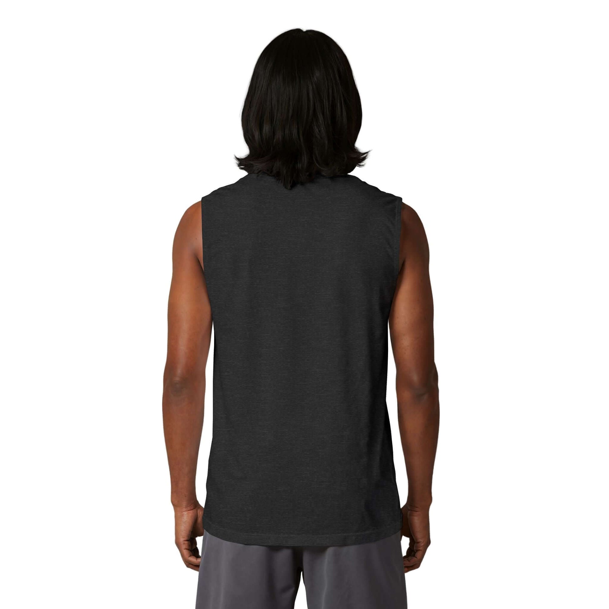 Back view of a man wearing a Country Life Tank, showcasing its sleeveless design and relaxed fit, perfect for summer days.