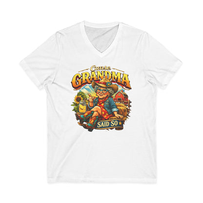 Grandma T-Shirt featuring a funny graphic of a grandmother saying 'Cause Grandma Said So' with a western theme.