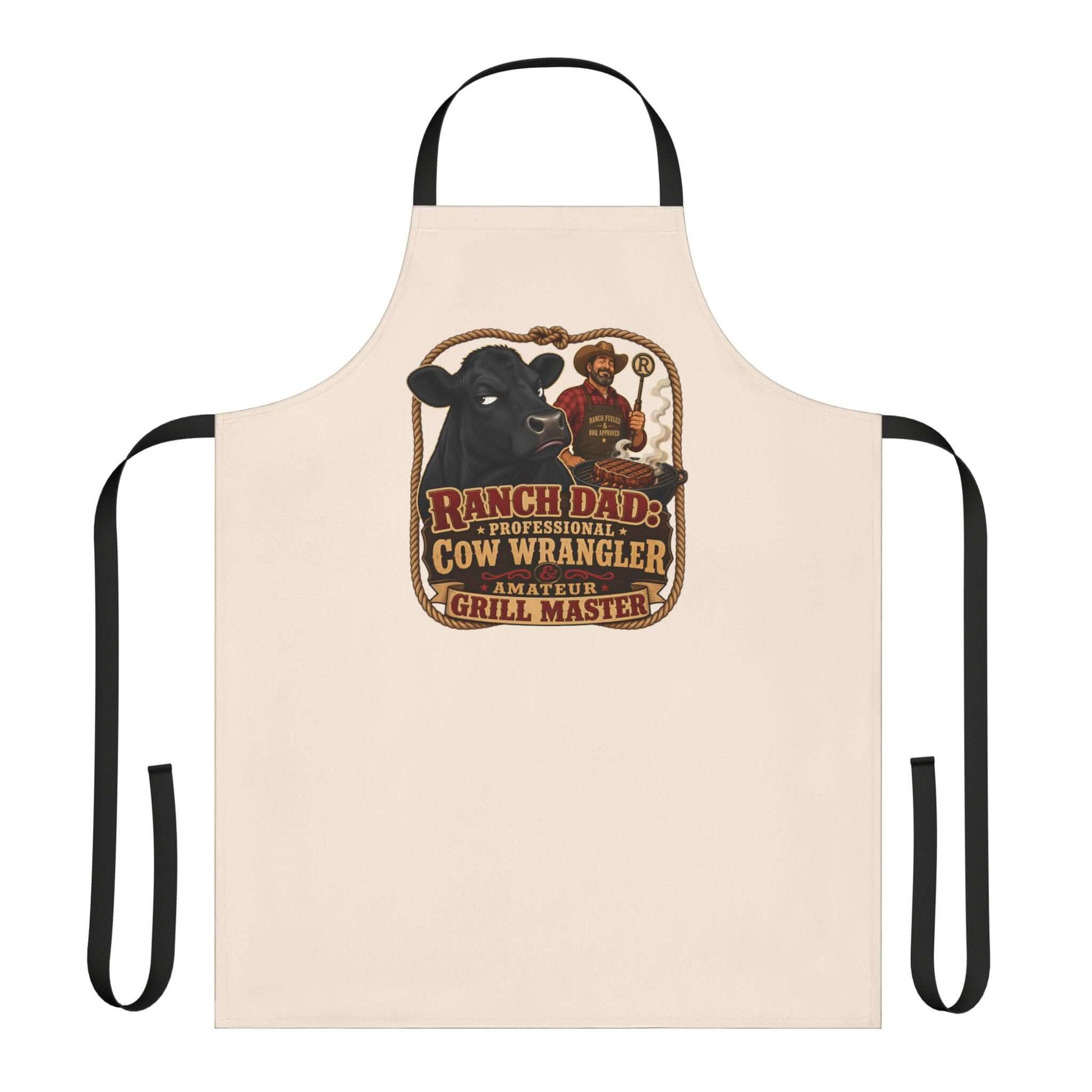 Ranch Dad Apron featuring a cow and Grill Master design, perfect for BBQ enthusiasts on Father's Day.