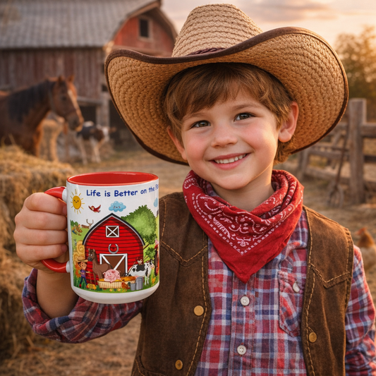 Life is Better on the FARM Mug, Cartoon Cup for Kids, Love Farming