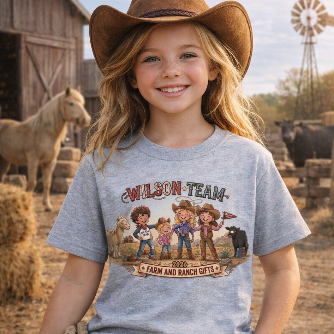Kids Custom Tee featuring cartoon children in a farm setting, perfect for adventures and outdoor play.