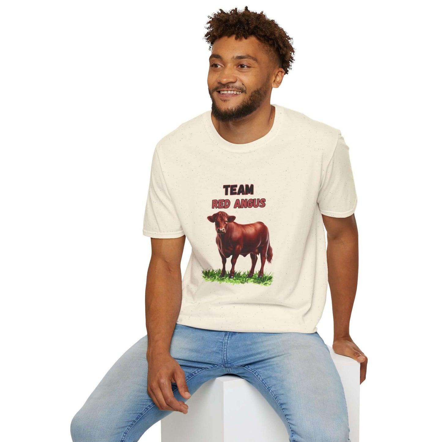 Red Angus T-Shirt featuring a detailed illustration of a Red Angus cow, perfect for ranchers and livestock fans.