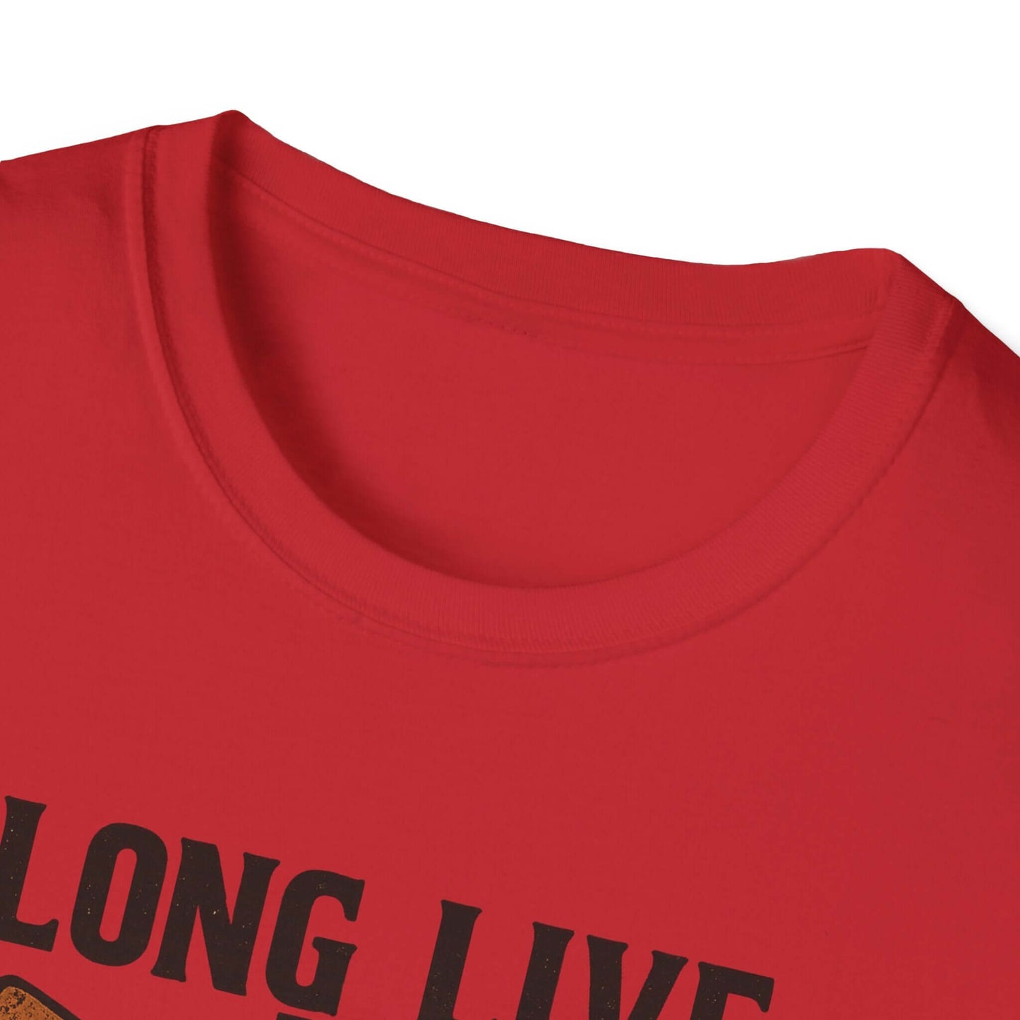  Woman wearing Long Live the Cowgirl horseshoe graphic t-shirt, showcasing cowgirl apparel with a relaxed smile.