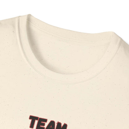 Red Angus T-Shirt featuring crew neck and 'TEAM RED ANGUS' text for cattle ranching enthusiasts.