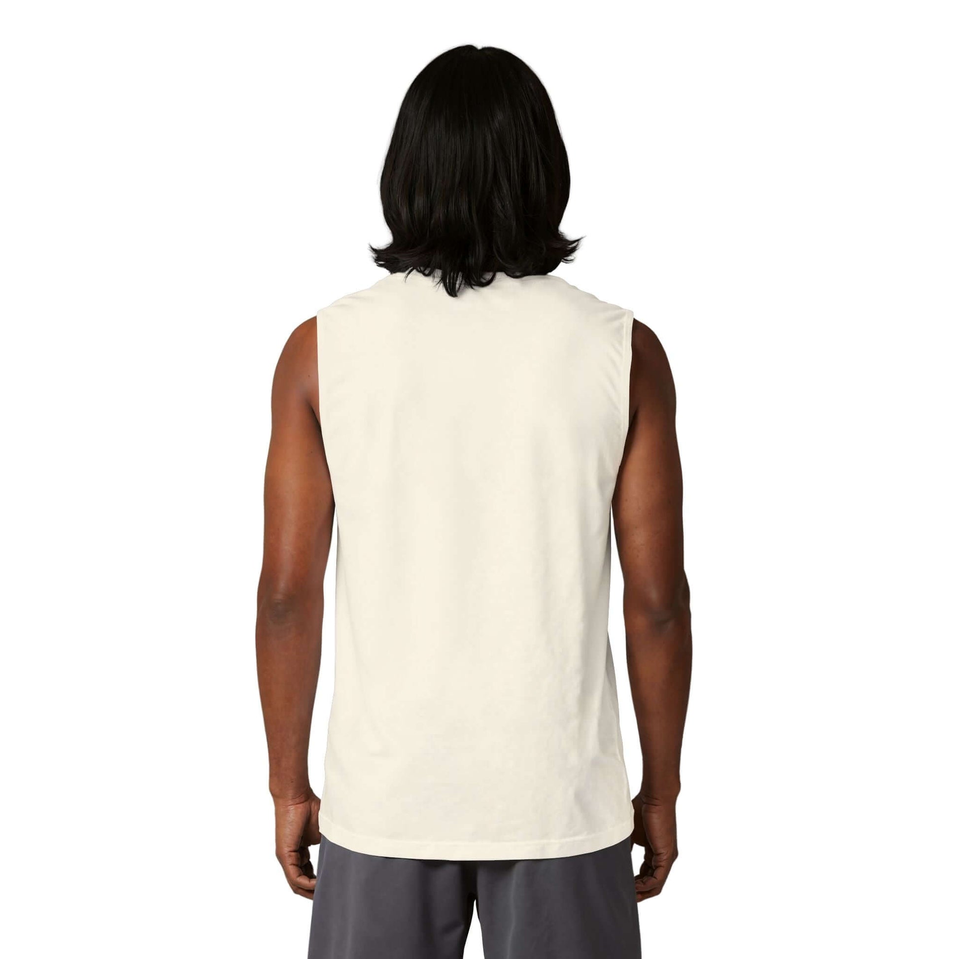 Back view of a man wearing the Country Life Tank, perfect for summer on the farm and outdoor activities.