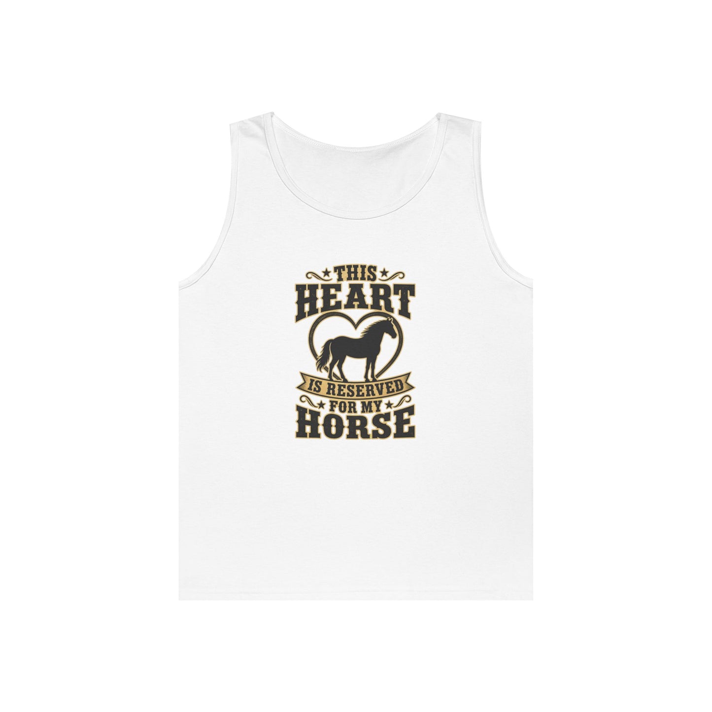 Horse Lover Tank Top with graphic text 'This Heart is Reserved for My Horse' and mare silhouette design.