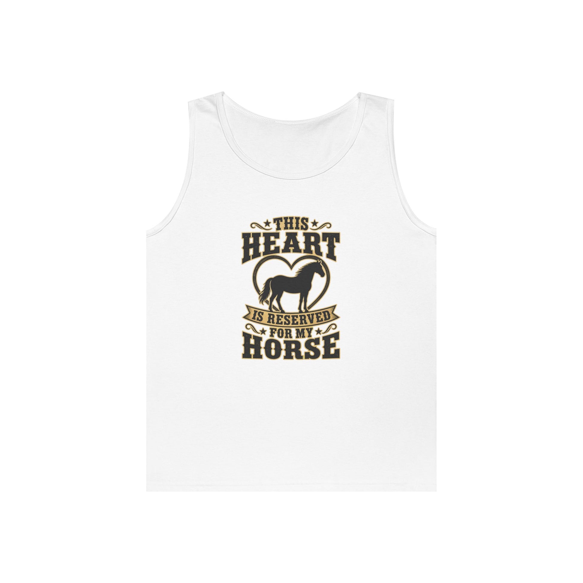 Horse Lover Tank Top with graphic text 'This Heart is Reserved for My Horse' and mare silhouette design.
