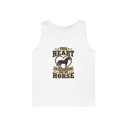 Horse Lover Tank Top with graphic text 'This Heart is Reserved for My Horse' and mare silhouette design.