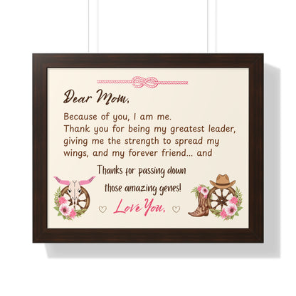 Mother's Day Heart Felt Poster Gift with warm message for mom in a rustic style frame.