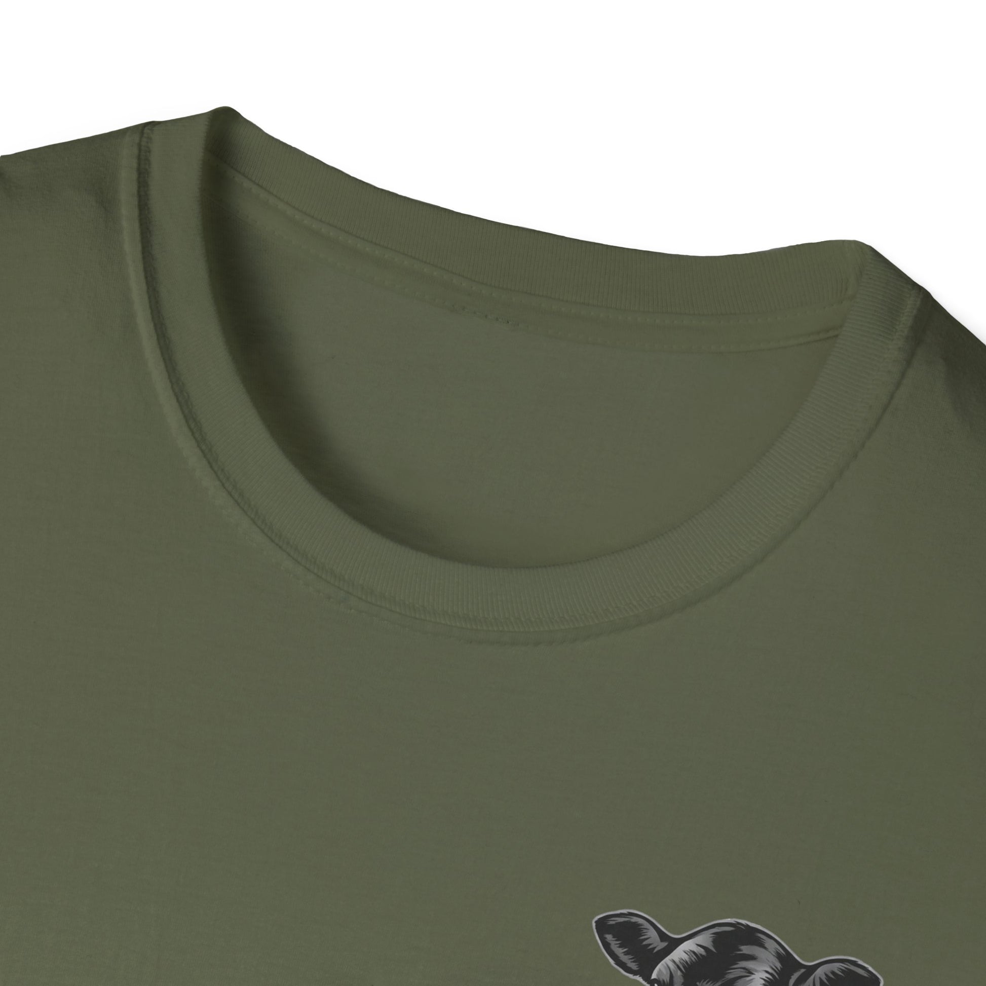 Close-up of the crewneck design on a Farm Life T-Shirt, showcasing soft fabric and hand-drawn graphic.