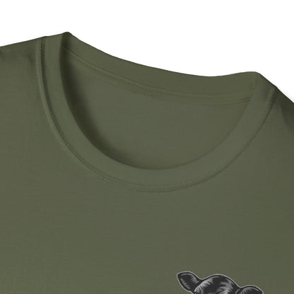 Close-up of the crewneck design on a Farm Life T-Shirt, showcasing soft fabric and hand-drawn graphic.