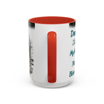Praying Cowgirl Coffee Mug with red handle and inner, featuring heartwarming design, perfect gift for equestrian enthusiasts.