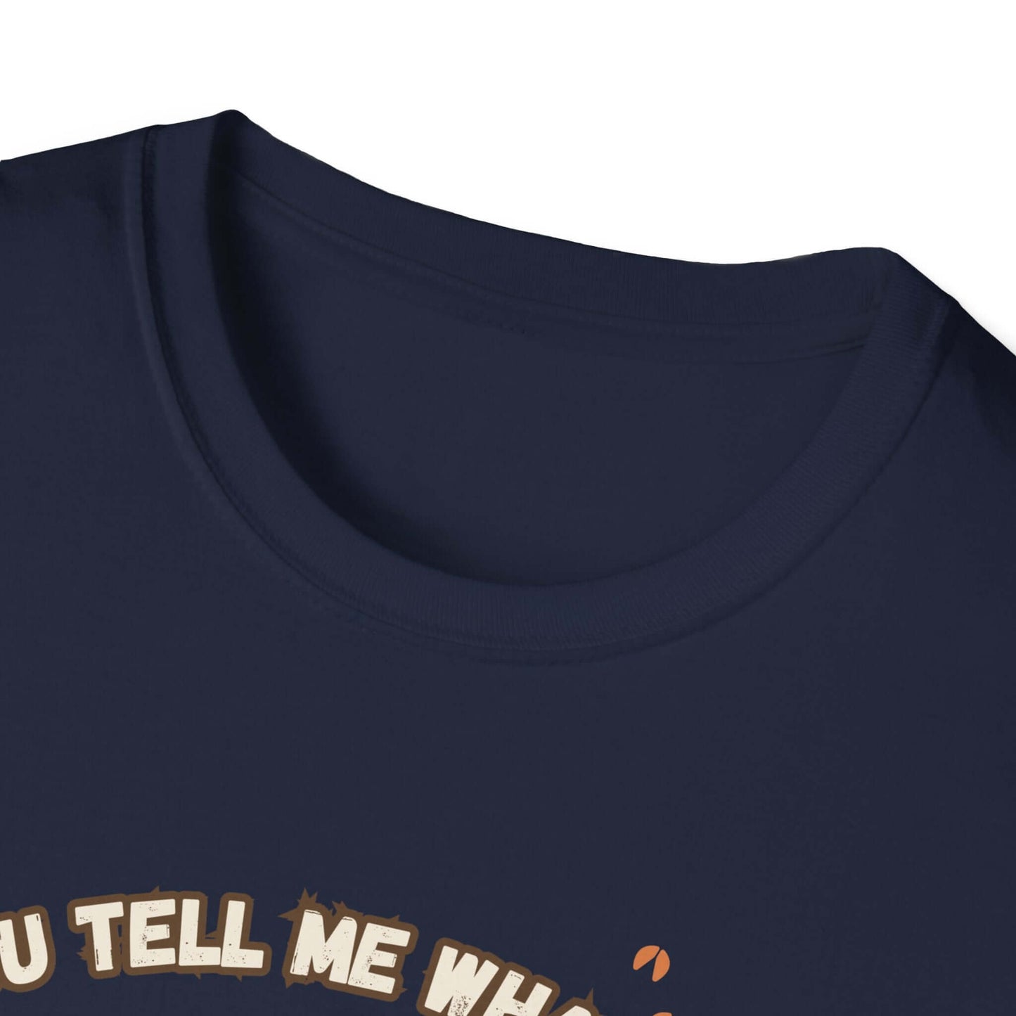 Close-up of the collar and design of the Working Cows Humor T-Shirt, featuring a humorous farm-themed graphic.