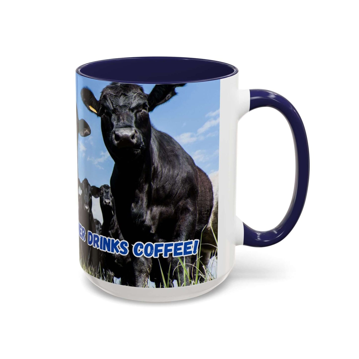 Black Angus Coffee Mug with a cow design and humorous quote about coffee, perfect as gifts for Dad.