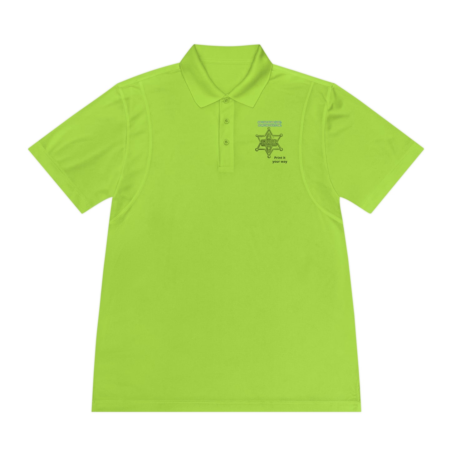 Personalize Sport Polo Shirt in bright green color with star logo and three-button placket.