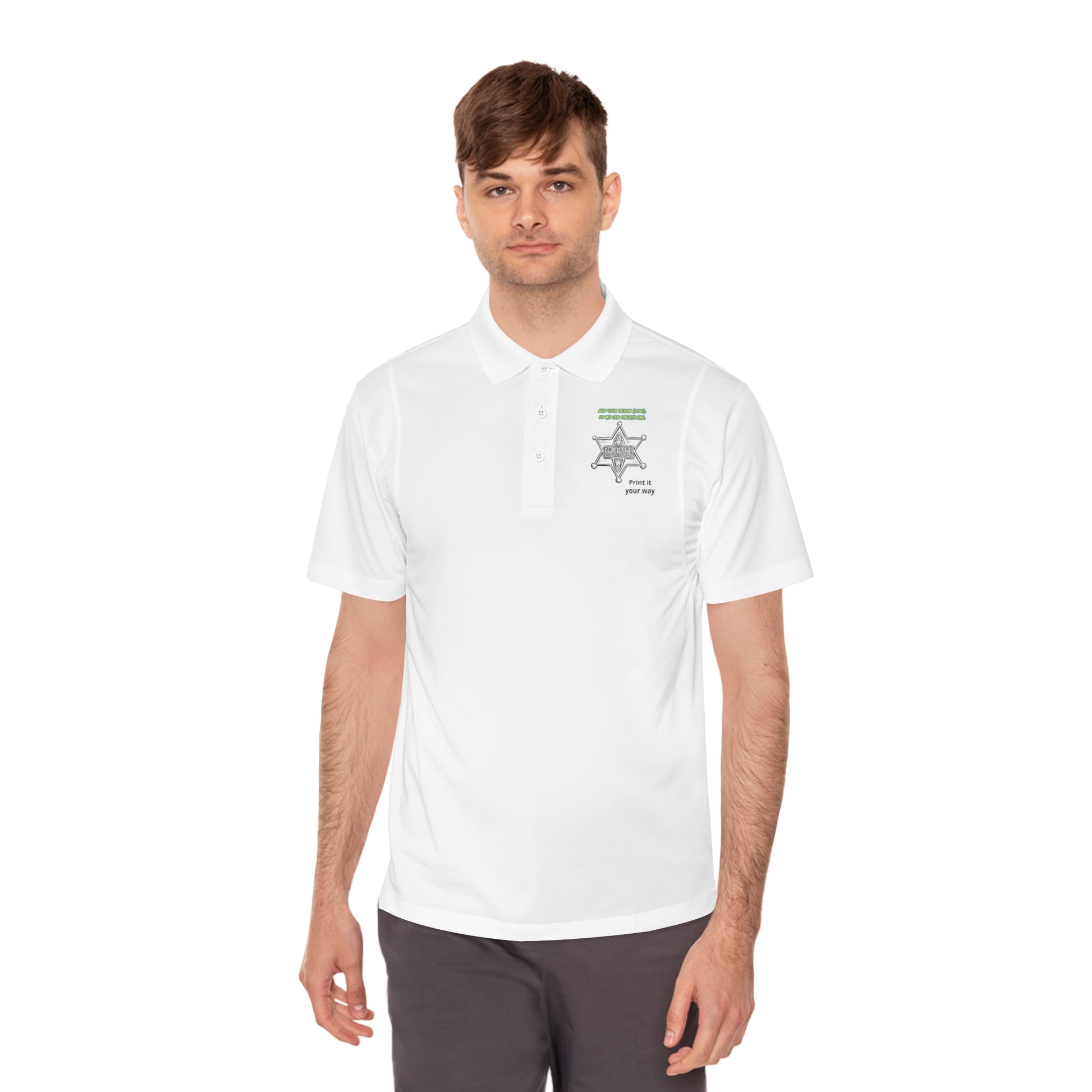 Personalize Sport Polo Shirt worn by a model, showcasing a clean look and breathable fabric.