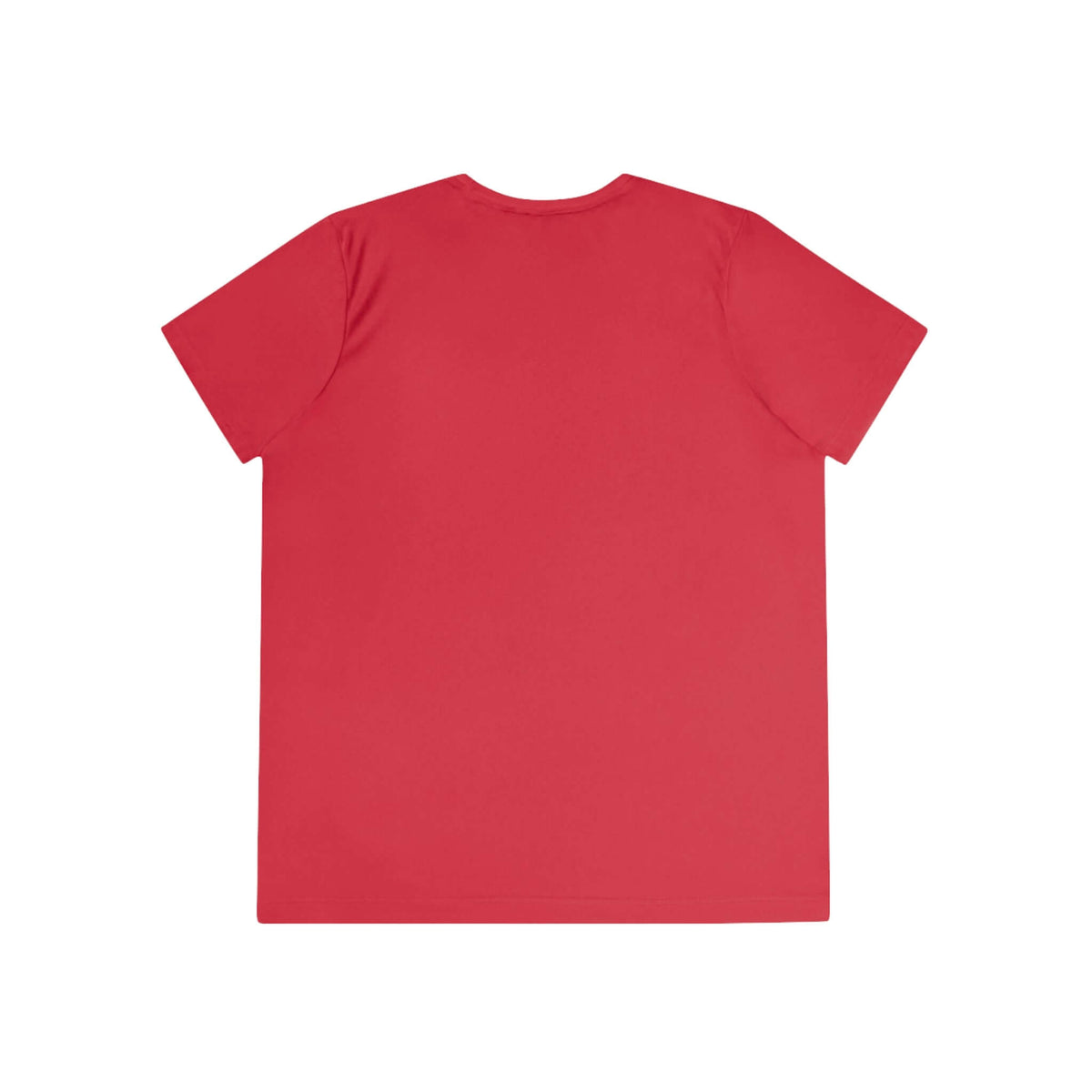 Back view of Cowgirl Ride Giddy Up Ladies Tee in vibrant red, showcasing its simple and stylish design.