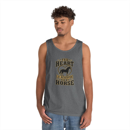 Horse Lover Tank Top with 'This Heart is Reserved for My Horse' graphic on a gray tank tee