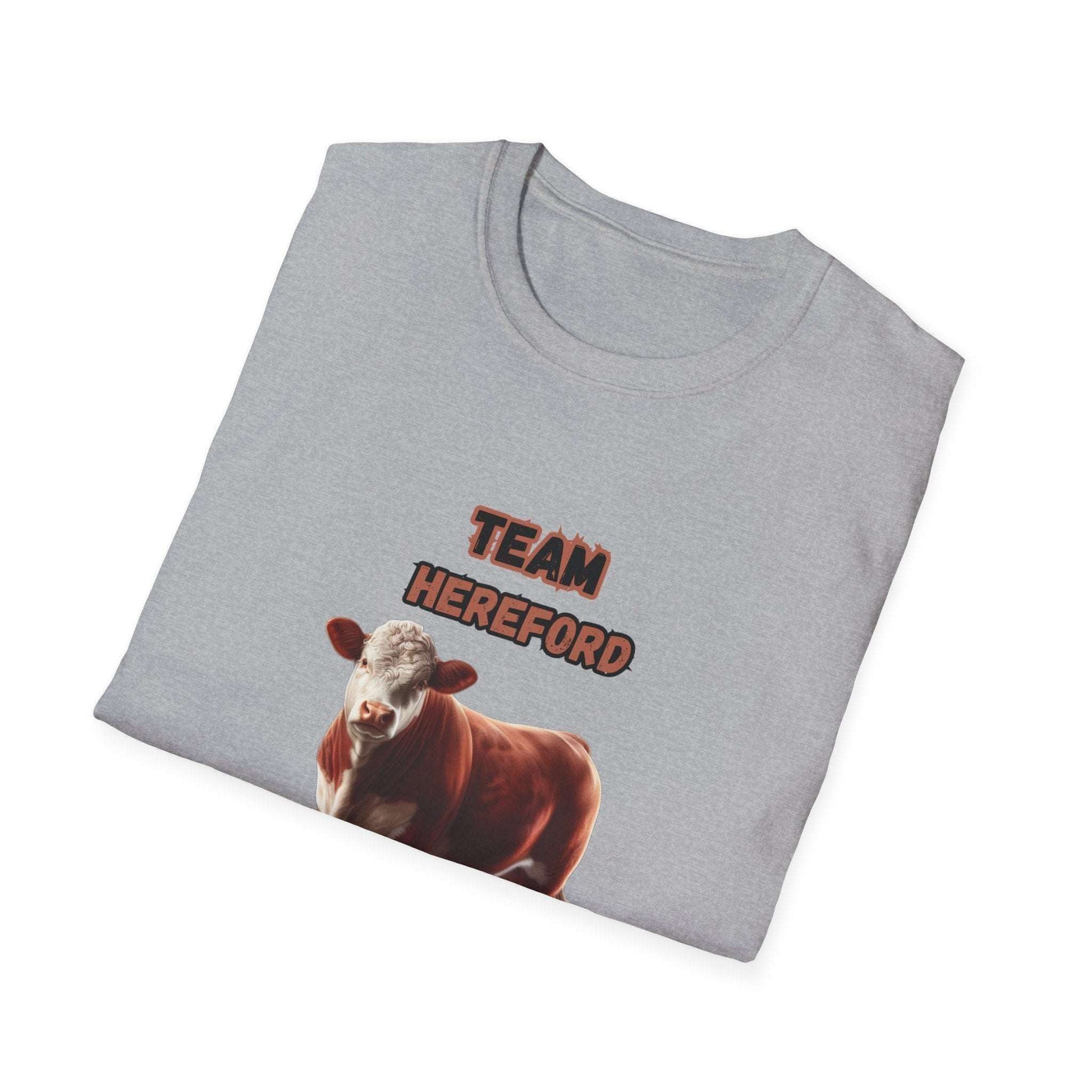 Hereford T-Shirt featuring a Hereford cow and bold TEAM HEREFORD lettering on a gray tee.