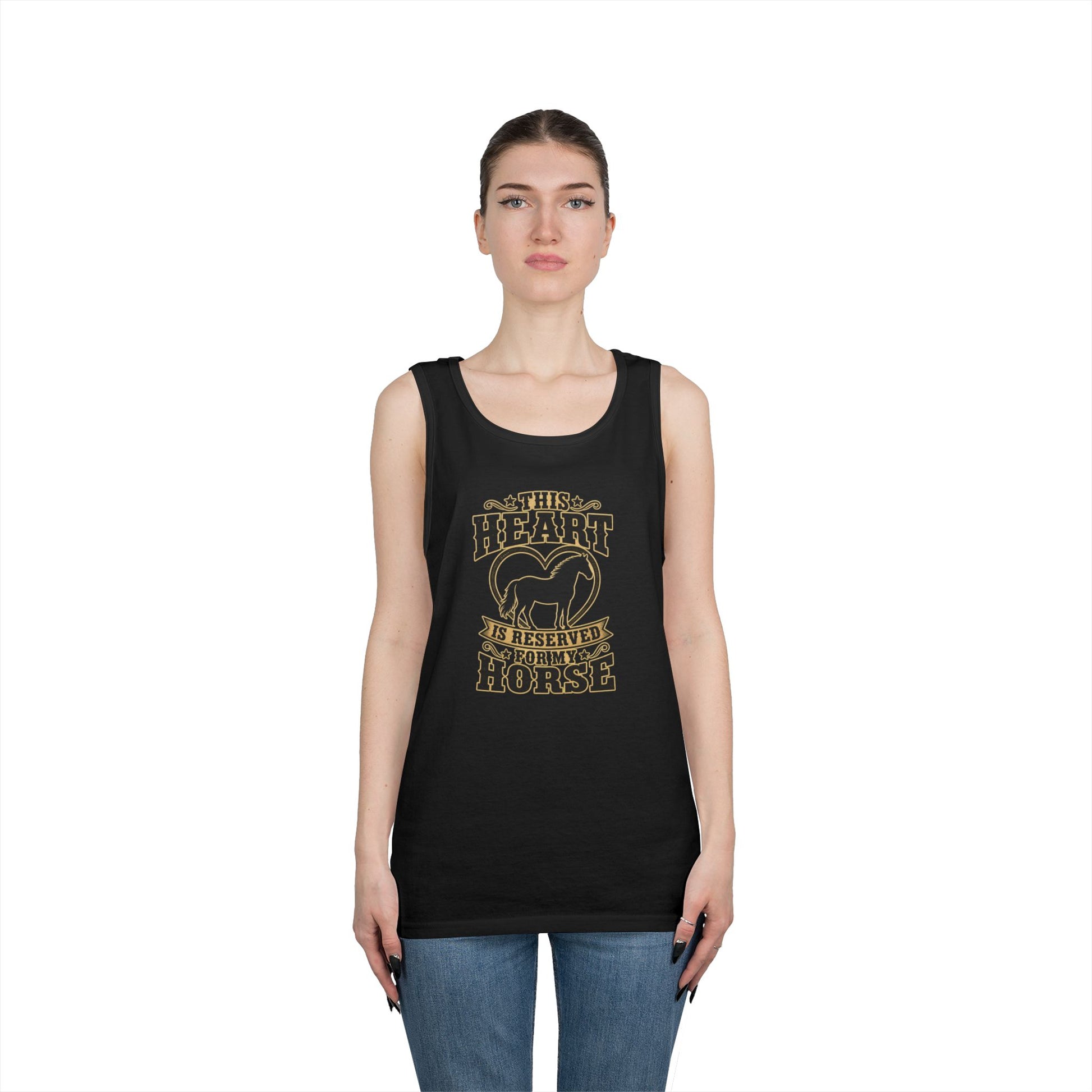 Horse Lover Tank Top featuring the phrase 'This Heart is Reserved for My Horse' with a horse silhouette.