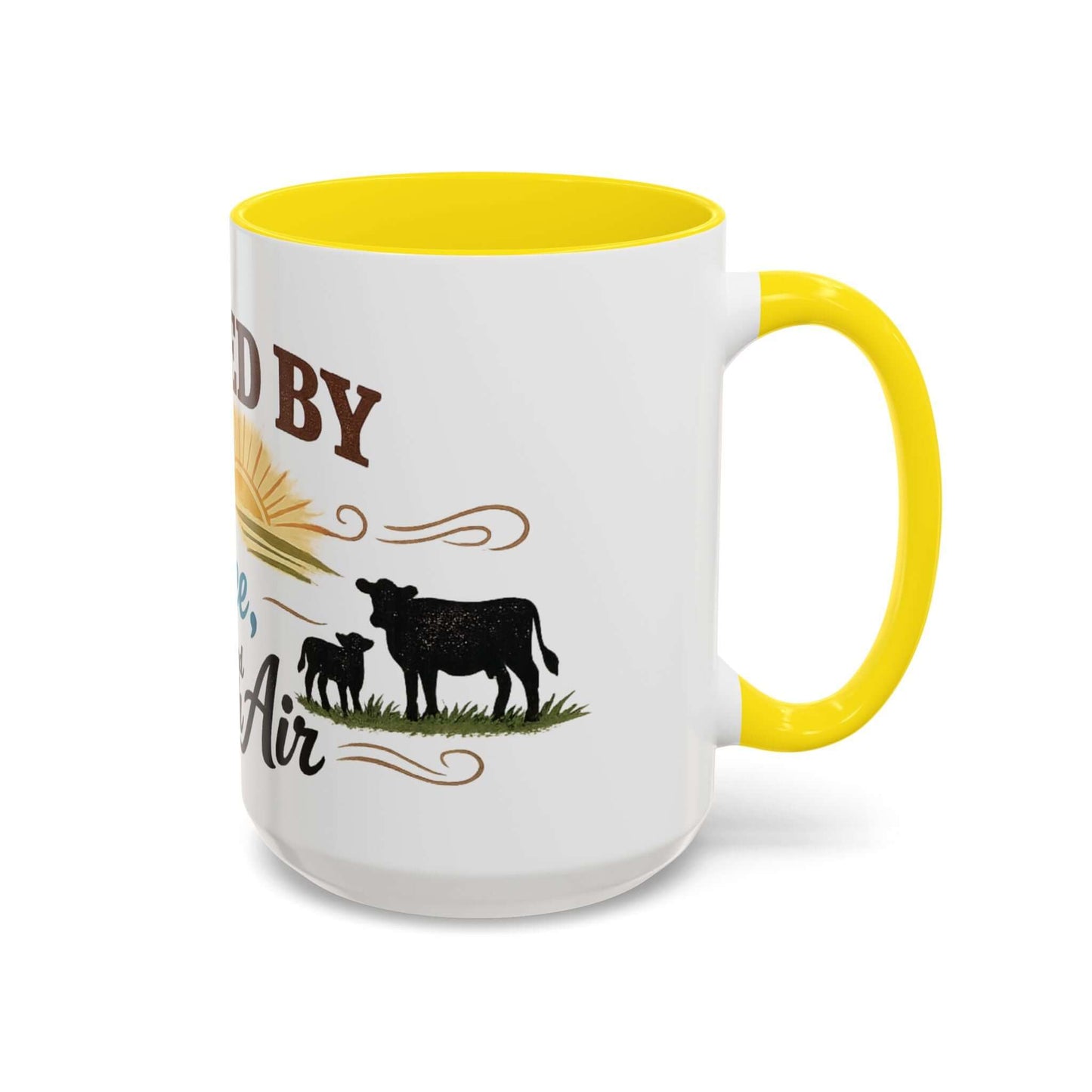 Cow Lovers Mug featuring playful lettering and cow illustrations with a bright yellow handle.