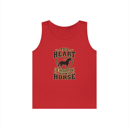 Horse Lover Tank Top featuring graphic "This Heart is Reserved for My Horse" on a red background.