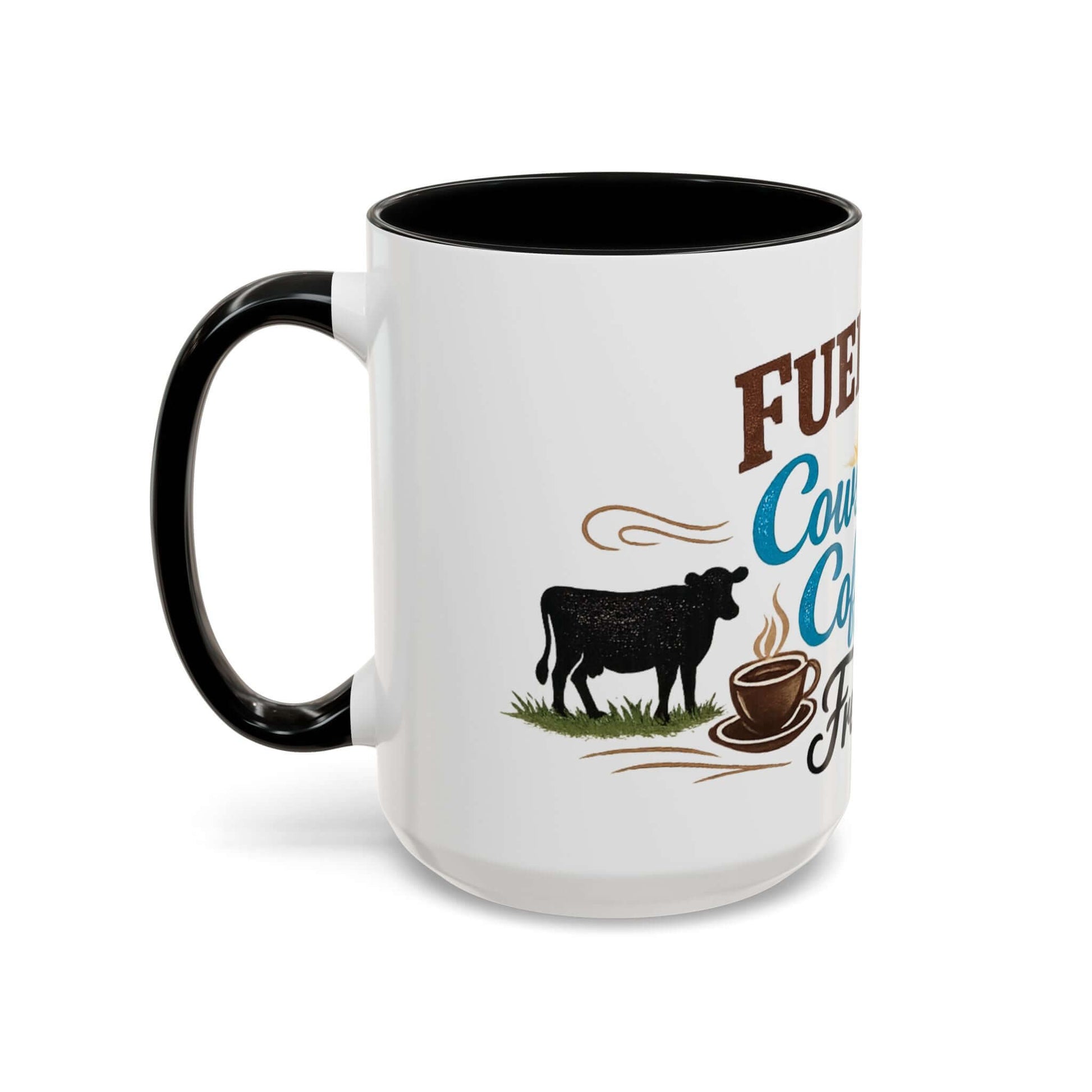 Cow Lovers Mug featuring playful design with cows and coffee cup, perfect for farm lovers.
