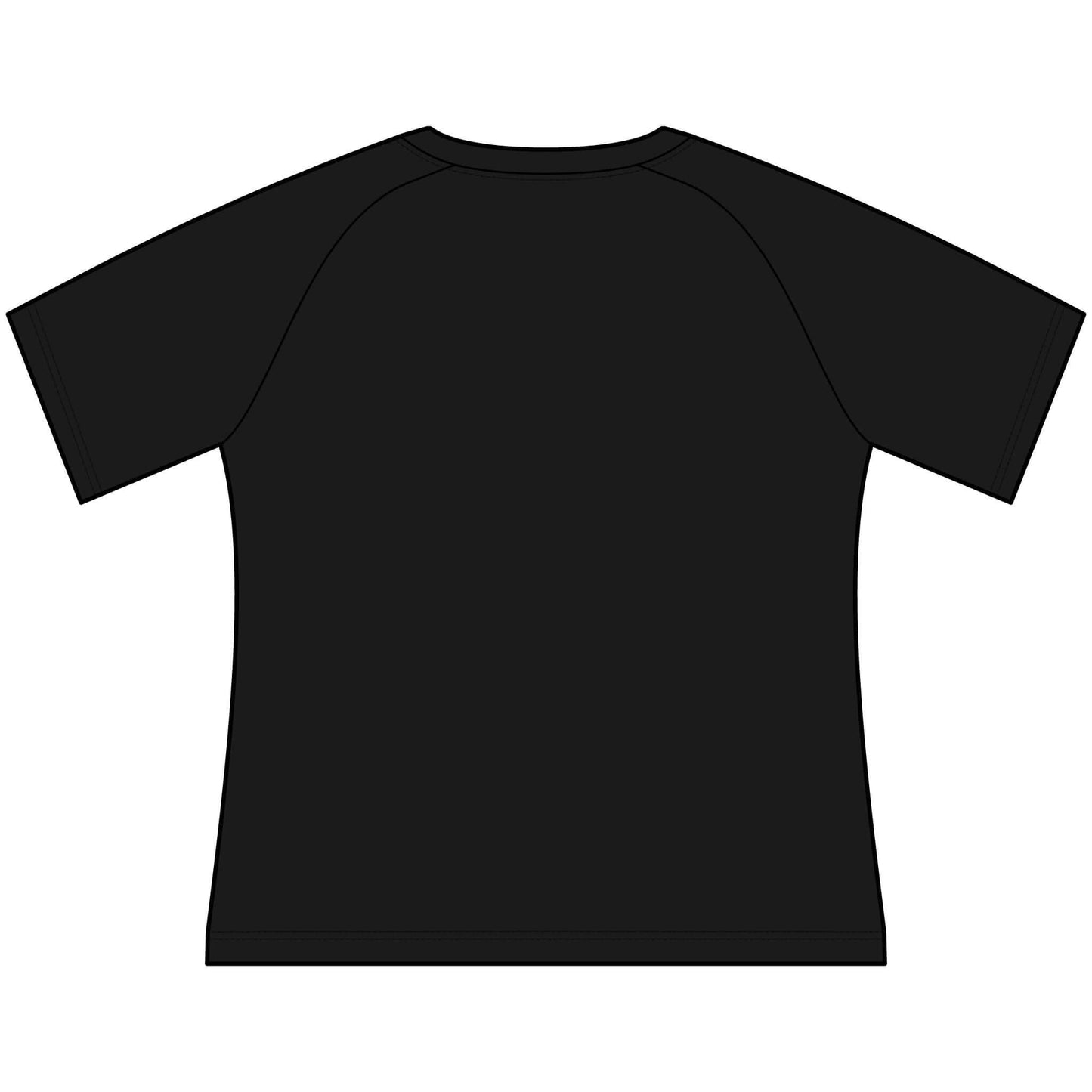 Back view of a black Funny Cowgirl T Shirts for Women, scoop neck raglan tee.