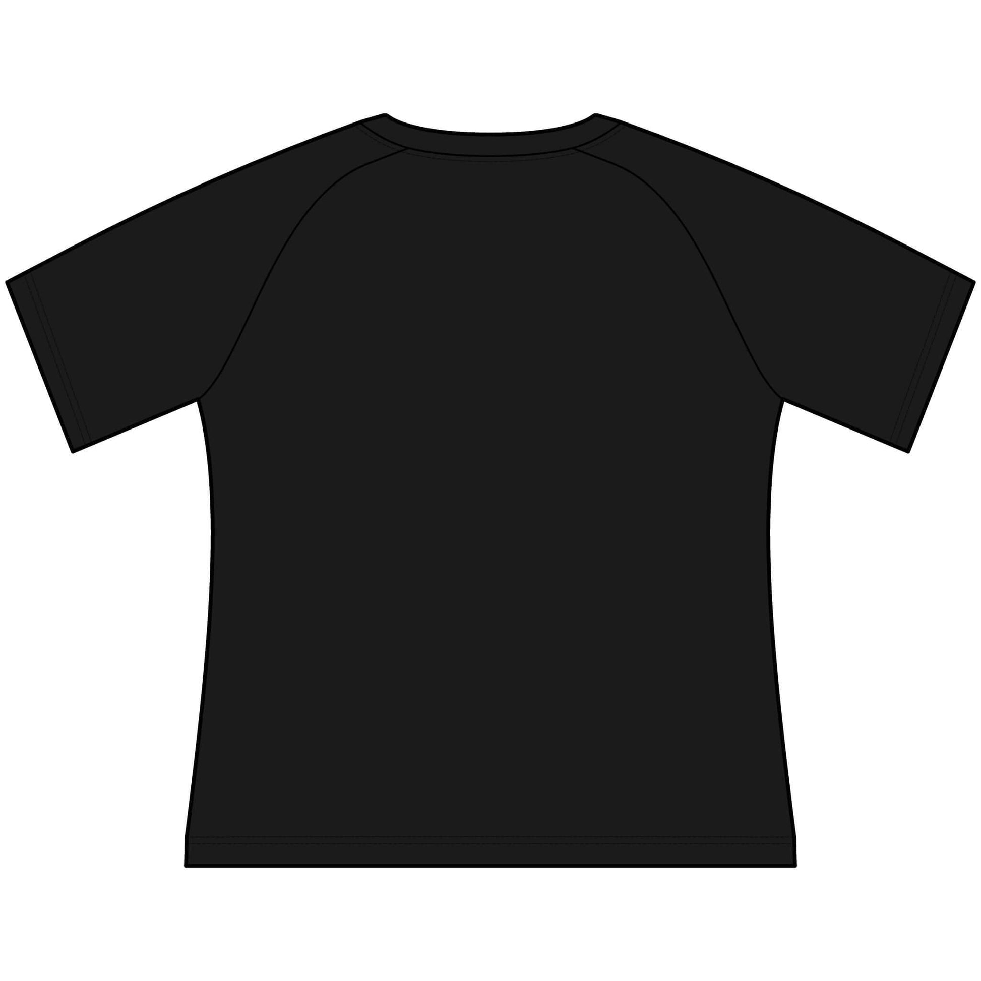 Back view of a black Funny Cowgirl T Shirts for Women, scoop neck raglan tee.