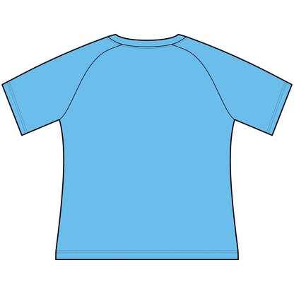 Funny Cowgirl T Shirts for Women - Back view of a blue scoop neck raglan tee.