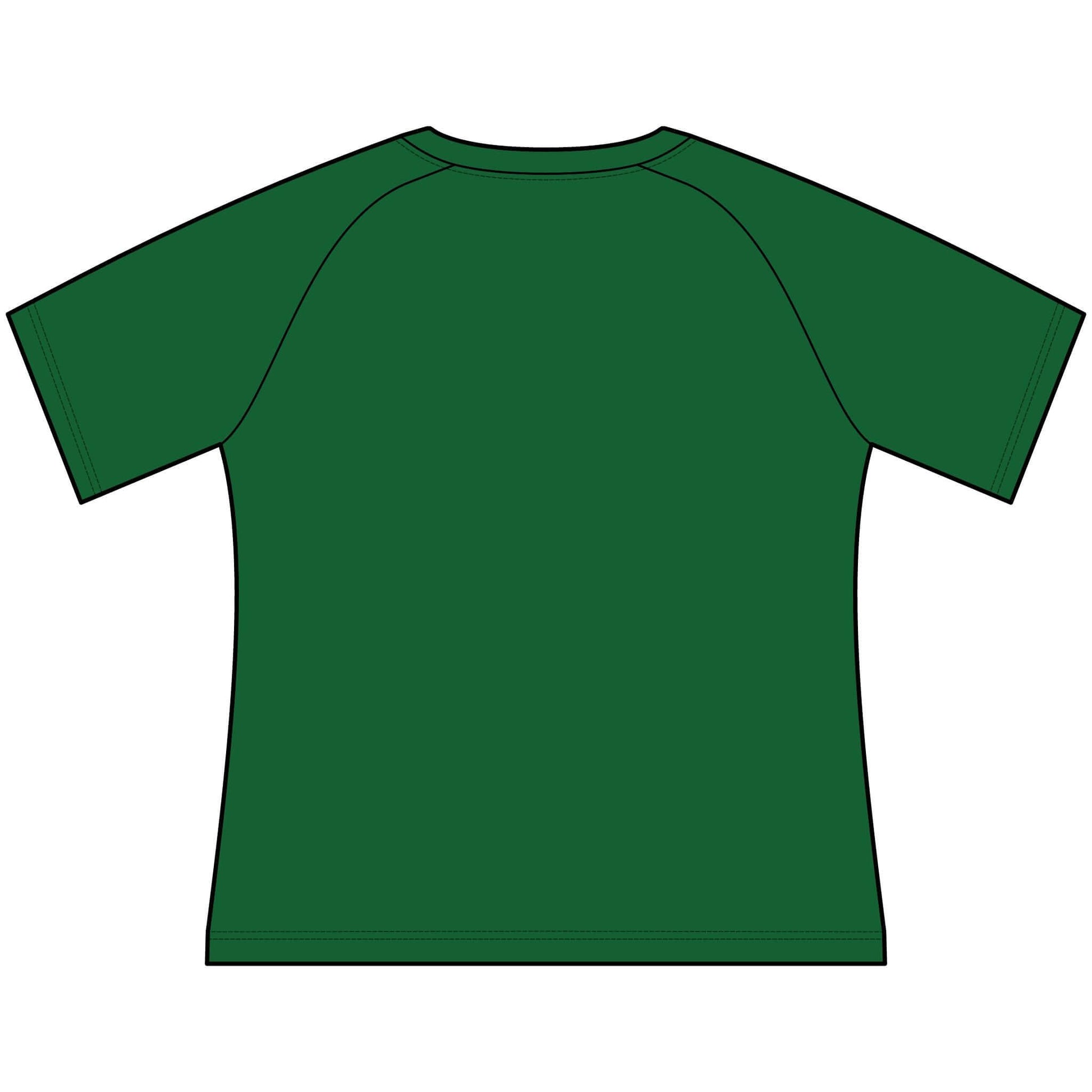 Back view of a green scoop neck raglan tee, part of funny cowgirl t shirts for women collection.