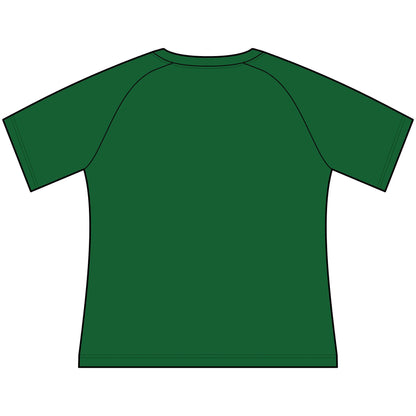 Back view of a green scoop neck raglan tee, part of funny cowgirl t shirts for women collection.