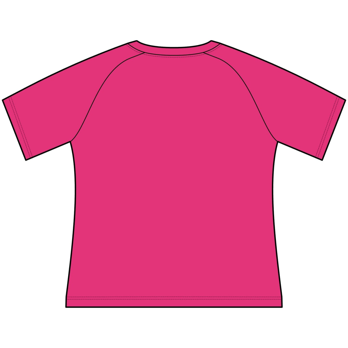 Back view of a bright pink Funny Cowgirl T Shirts for Women, scoop neck raglan tee.
