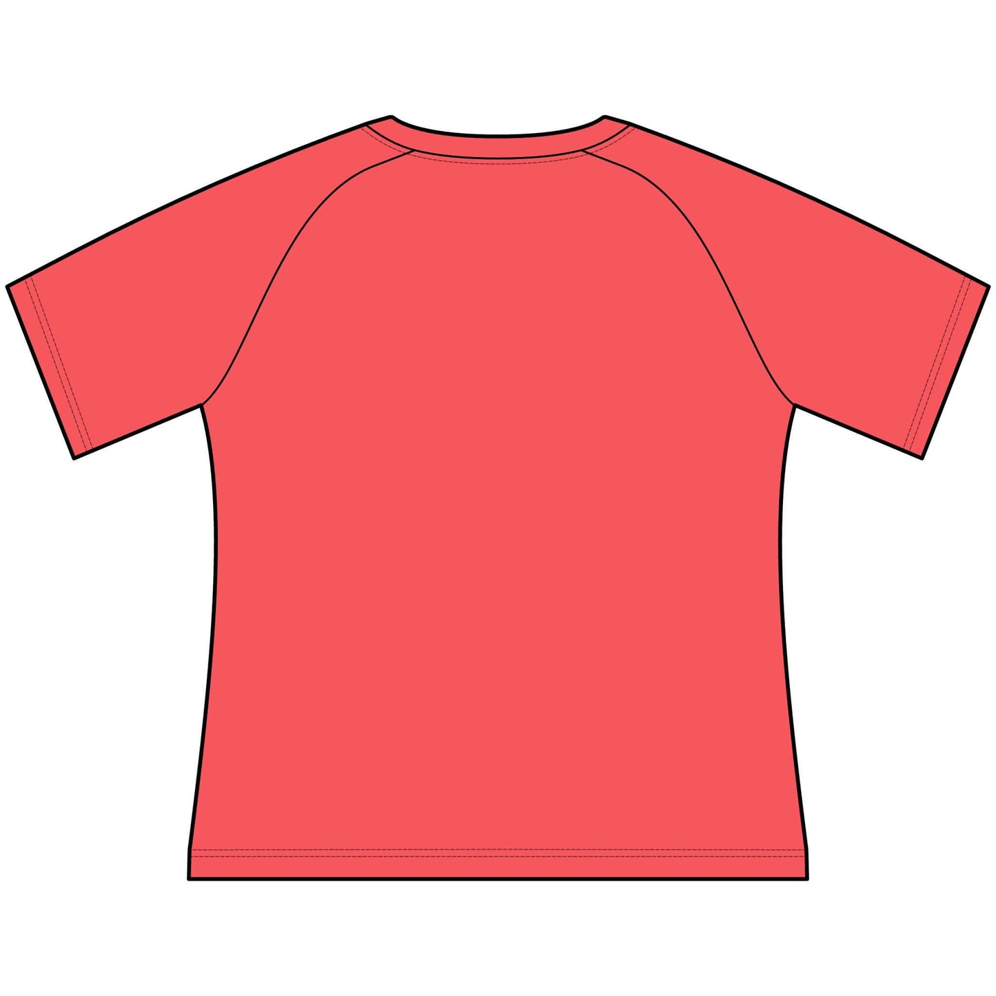Back view of a Funny Cowgirl T Shirt for Women, Scoop Neck Raglan Tee in coral color.