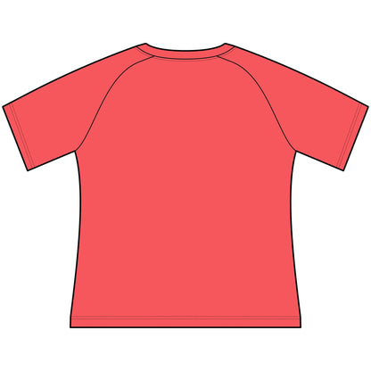 Back view of a Funny Cowgirl T Shirt for Women, Scoop Neck Raglan Tee in coral color.