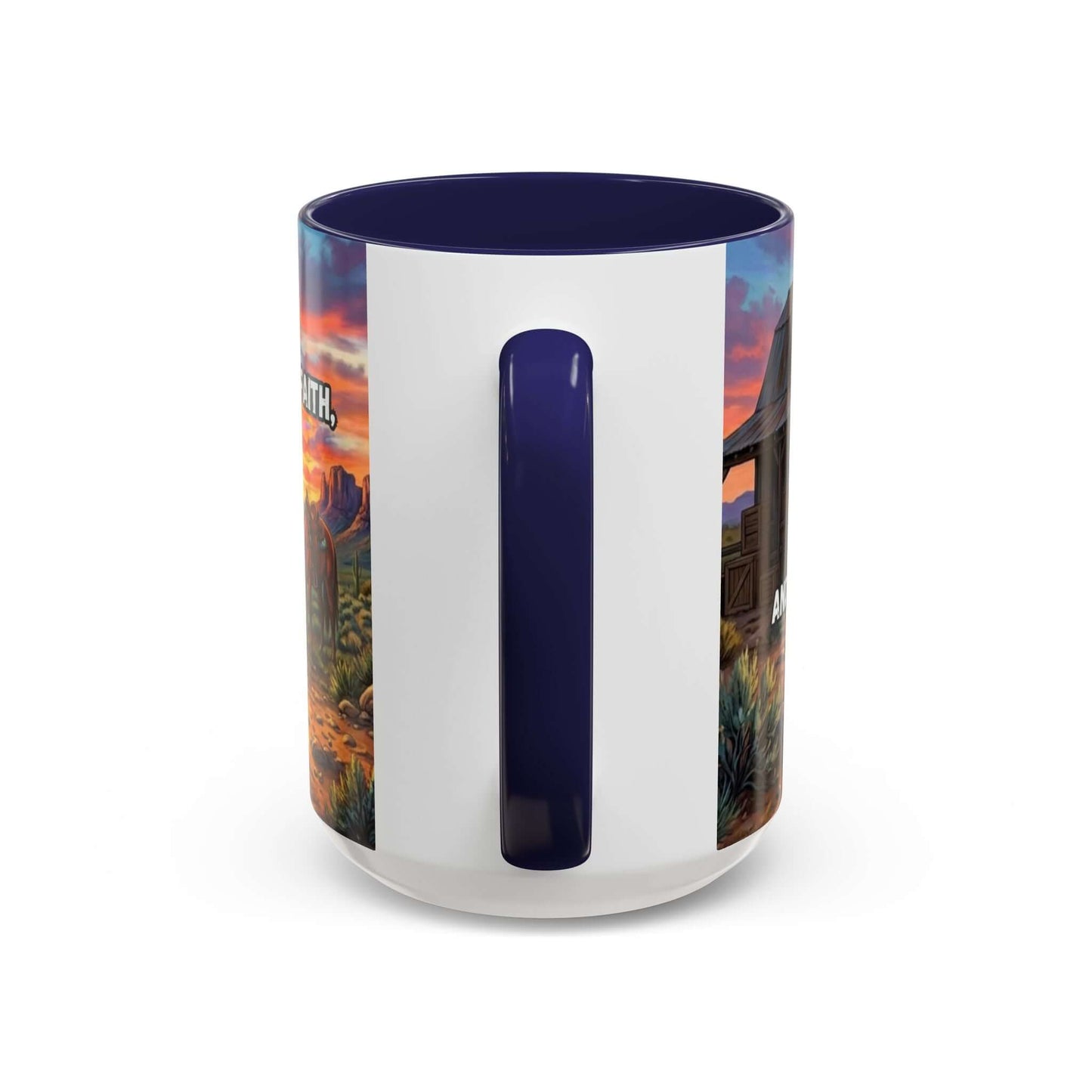 Cowboy Prayer Coffee Mug showcasing a glossy white ceramic with a colored interior and handle, highlighting Western themes.