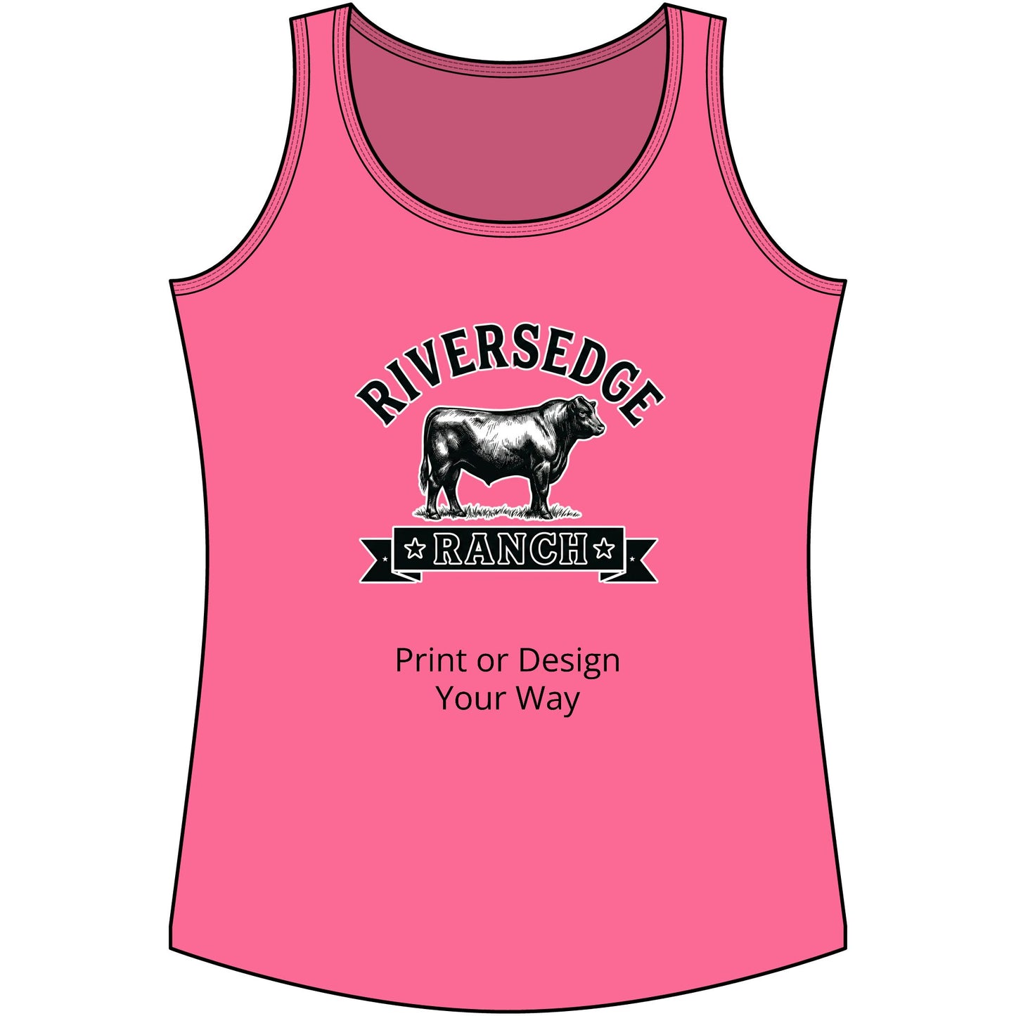 Personalize Tank Top featuring Riversedge Ranch design, perfect for farmers and ranchers, in vibrant pink.