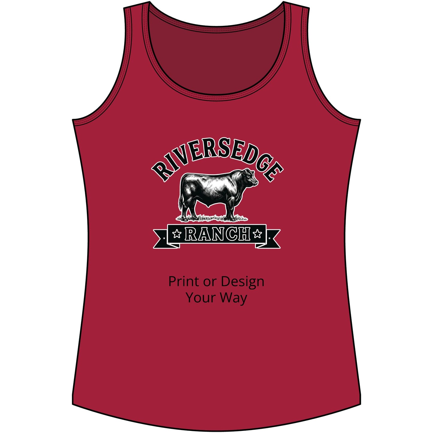 Personalize Tank Top featuring Riversedge Ranch design, perfect for farmer apparel and customizable for everyday wear.