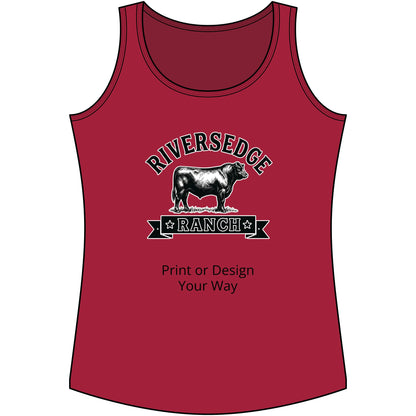 Personalize Tank Top featuring Riversedge Ranch design, perfect for farmer apparel and customizable for everyday wear.
