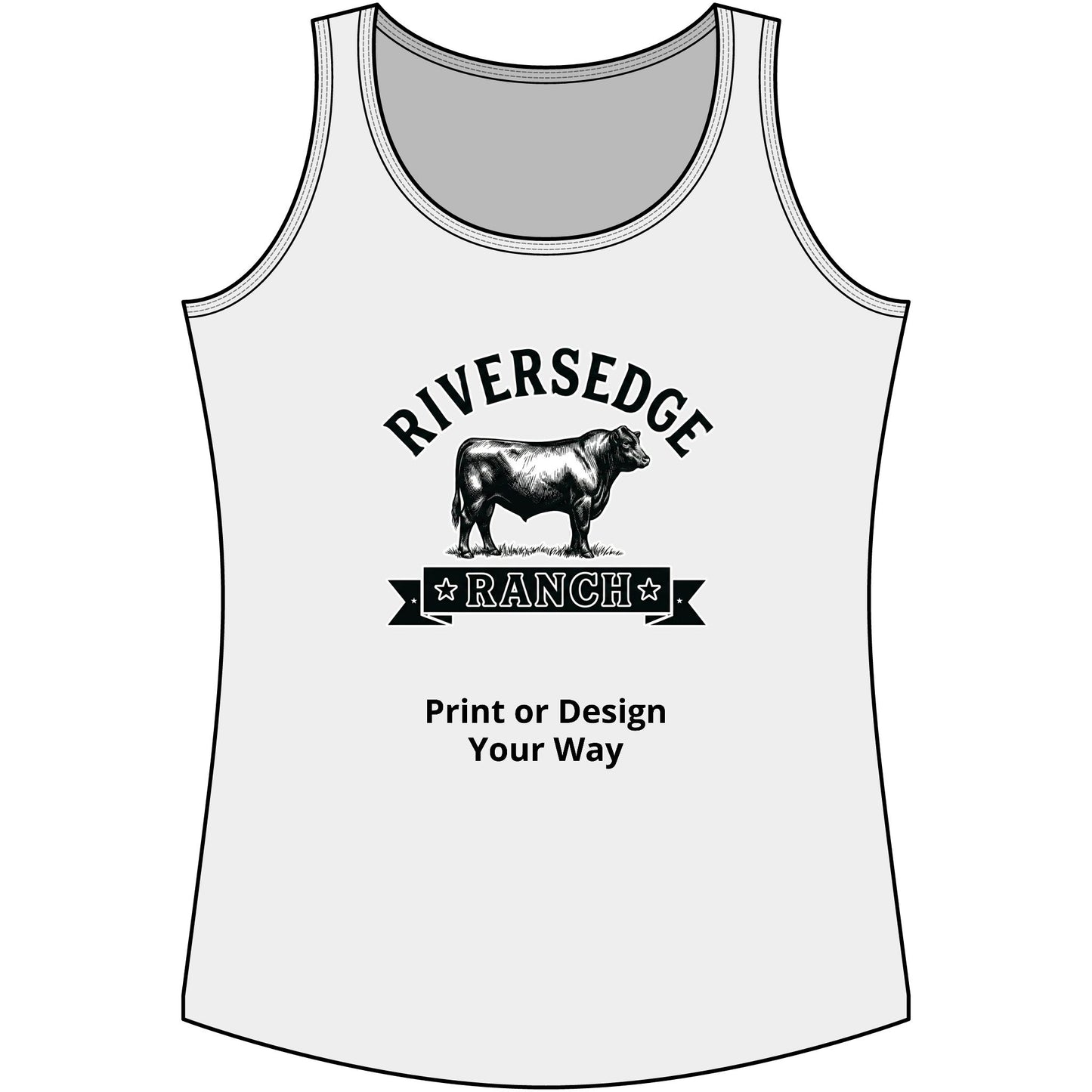 Personalize Tank Top featuring Riversedge Ranch design for custom farmer apparel.