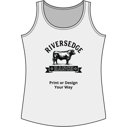 Personalize Tank Top featuring Riversedge Ranch design for custom farmer apparel.