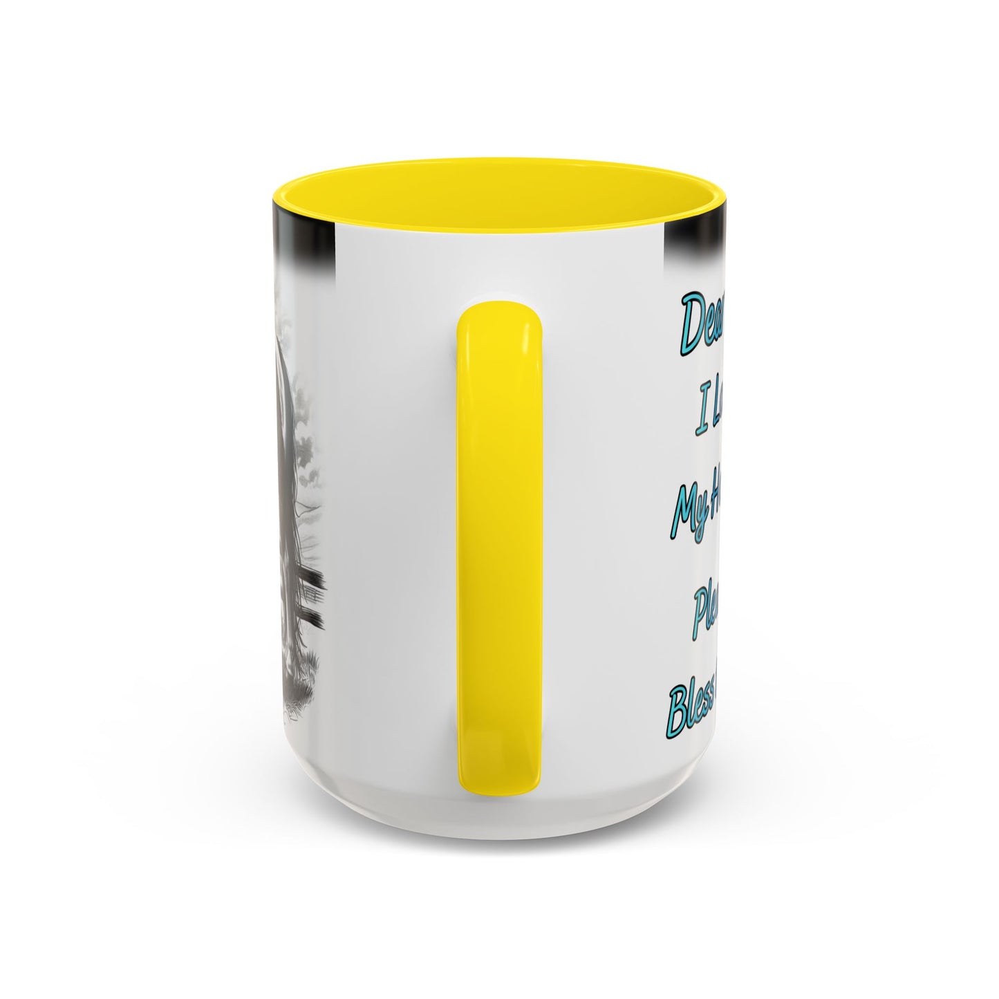 Praying Cowgirl Coffee Mug with a yellow handle, featuring a heartfelt design for equestrian enthusiasts.
