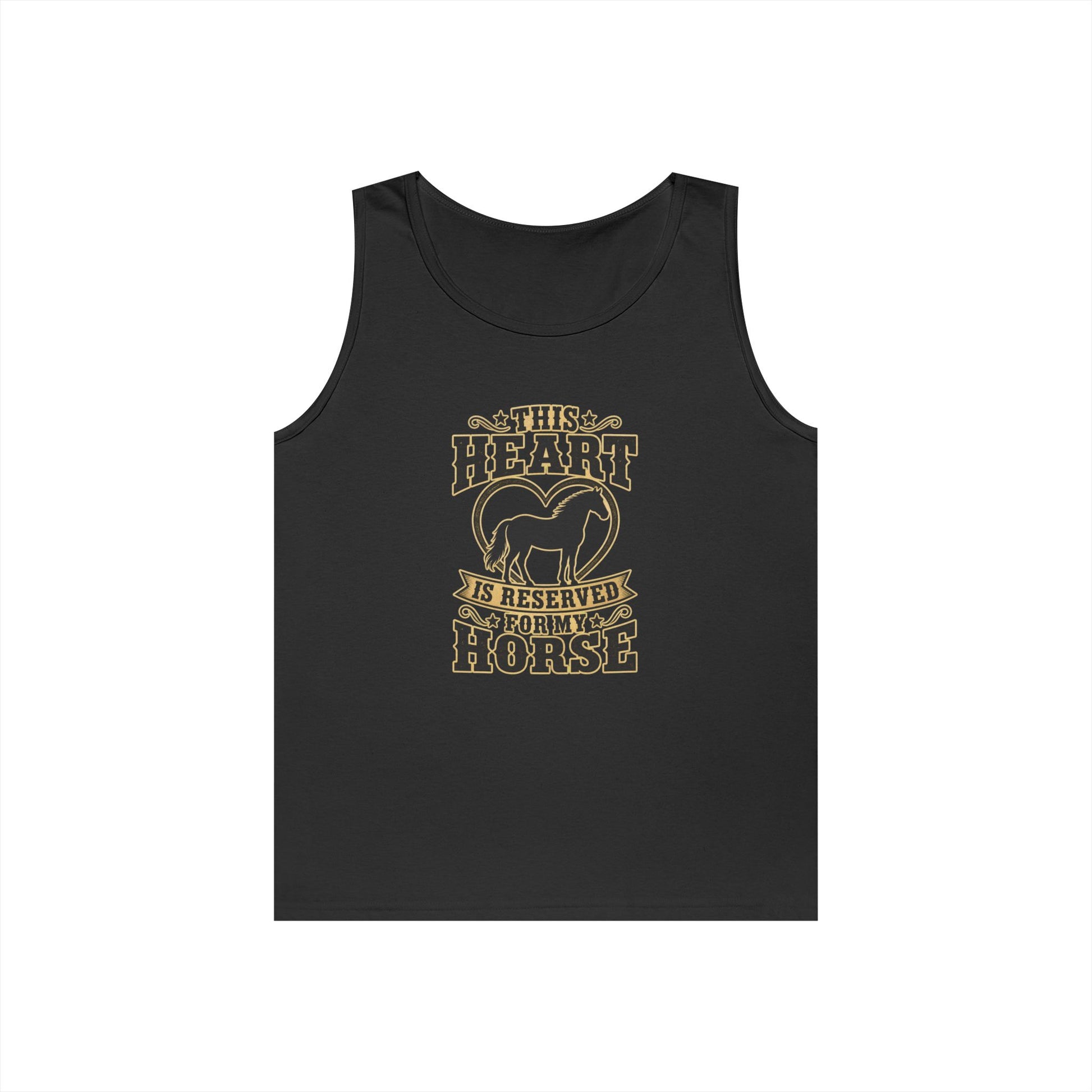 Horse Lover Tank Top featuring graphic "This Heart is Reserved for My Horse" on a black background.