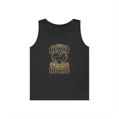 Horse Lover Tank Top featuring graphic "This Heart is Reserved for My Horse" on a black background.