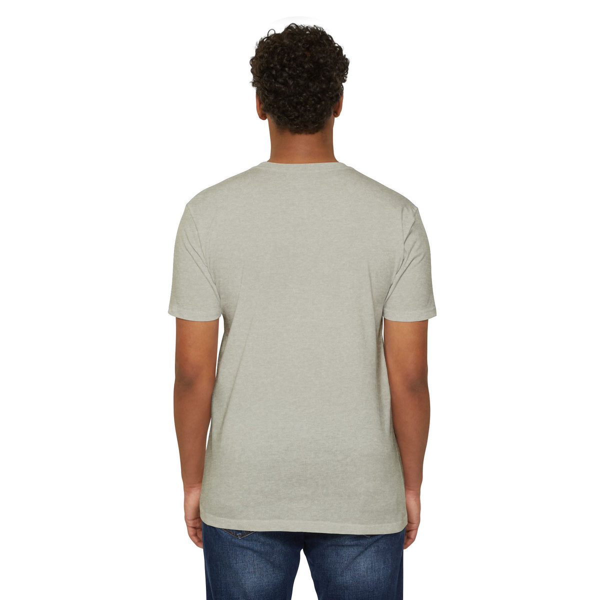 Back view of a man wearing the I Like It When You Are Nice to Me T-Shirt in warm cream color.